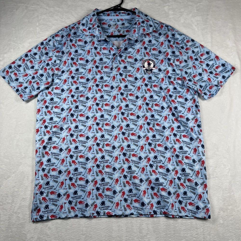 Barstool Sports‎ Golf Polo Shirt Mens M Blue Performance All Over Print